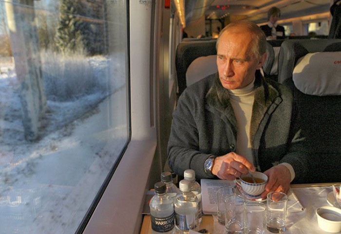 LEADER: Vladimir Putin in Russia’s first high speed train, December 2009. REUTERS/Ria Novosti/Alexei Druzhinin/Pool