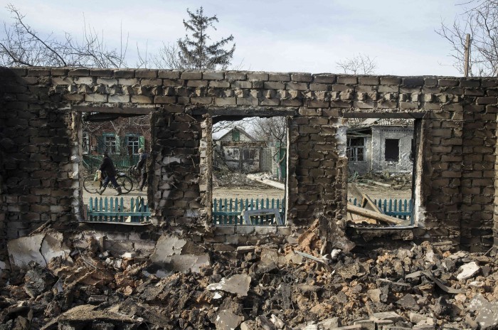 A house which was damaged by fighting is seen in the town of Debaltseve on February 25, 2015. Debaltseve marks a turning point in Russia’s strategy in the east. Prior to it, the Kremlin’s primary focus was the supply of arms, equipment, and soldiers. But since Debaltseve, Russian military forces have reportedly increased their recruitment and training of Ukrainians. Credit: Reuters/Baz Ratner