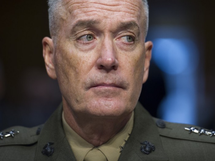 Marine Corps Commandant Gen. Joseph Dunford Jr. testifies Thursday during his Senate Armed Services Committee confirmation hearing to become the chairman of the Joint Chiefs of Staff. Cliff Owen/AP