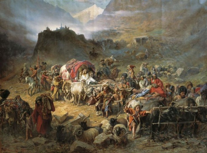 An 1872 painting by P.N. Gruzinsky shows Circassians leaving their homeland.