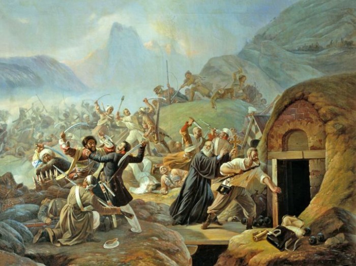 An 1840 illustration shows Circassians attacking a Russian Military Fort which was built over a Shapsugian village.