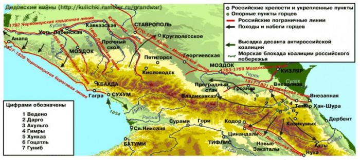 Карта сражений Кавказской войны
