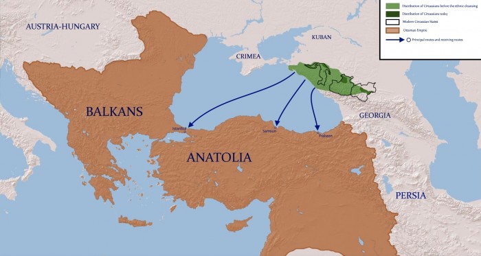 Resettlement of Circassians into the Ottoman Empire. Image: Wikipedia.