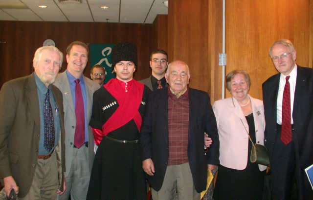 A picture of Paul B. Henze, Jamestown President Glen Howard and Kemal Karpat (farthest to the left, second to the left, and third from the right, respectively) at Jamestown's 2007 event, "The Circassians: Past, Present, and Future"; Kemal Karpat; Paul B. Henze.
